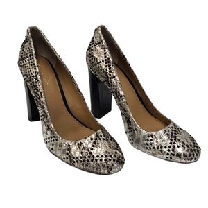 Calvin Klein JUNIE Snake Print Leather Block Heel Pumps